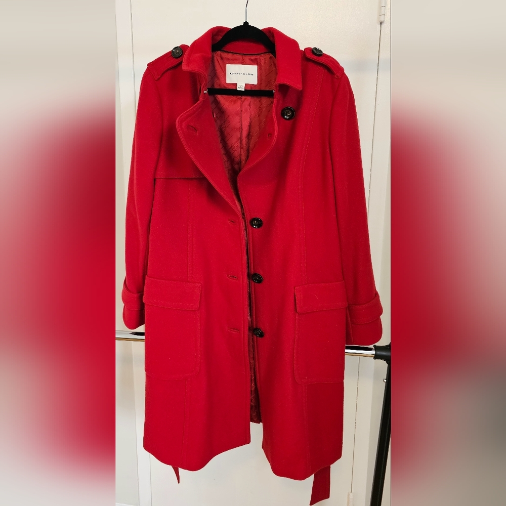 BANANA REPUBLIC Red Long Wool Coat - Picture 9 of 12